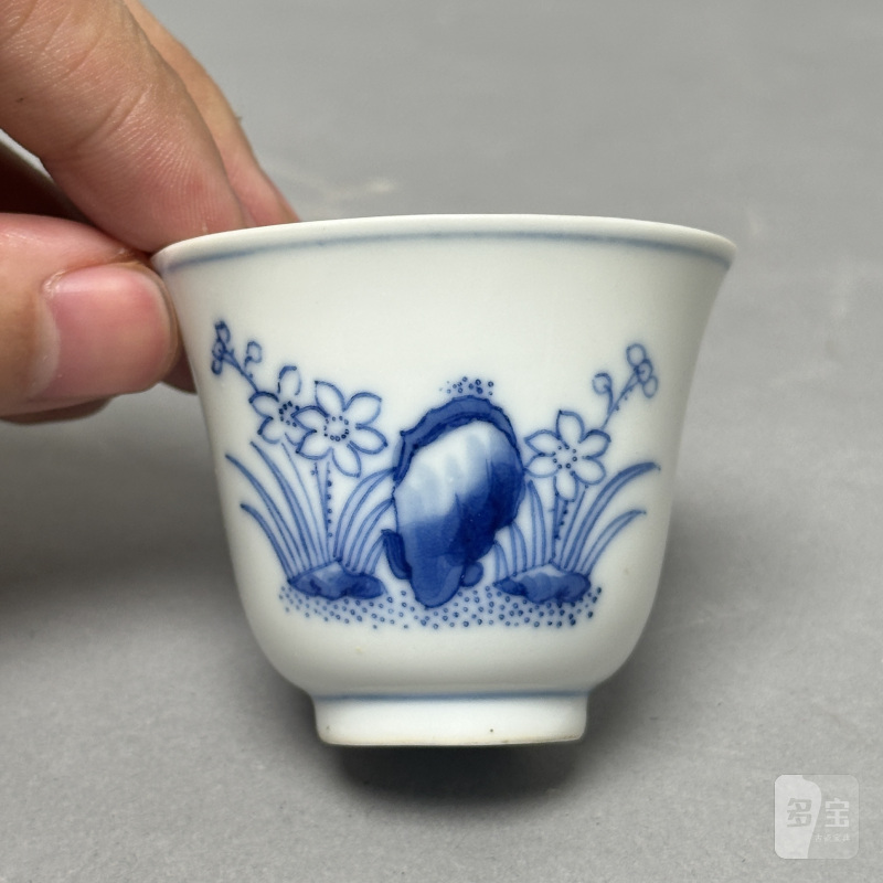 清光绪 青花洞石兰花杯 - 图3